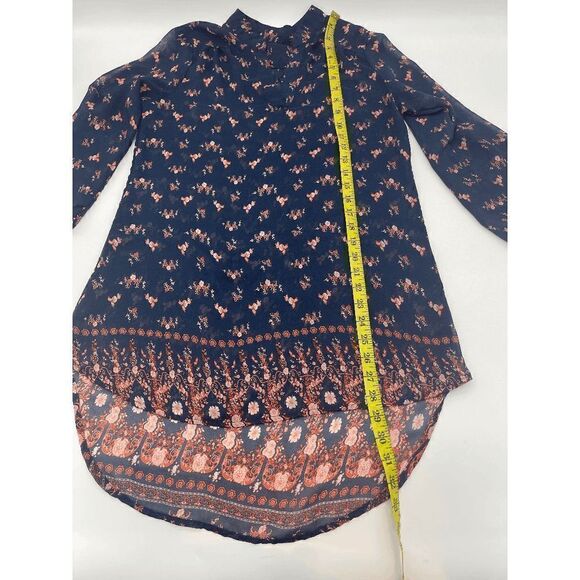 Tunic Shirt for Women Floral Pattern Sheer Collarless Long Sleeves Sz M* Multico - Picture 5 of 5